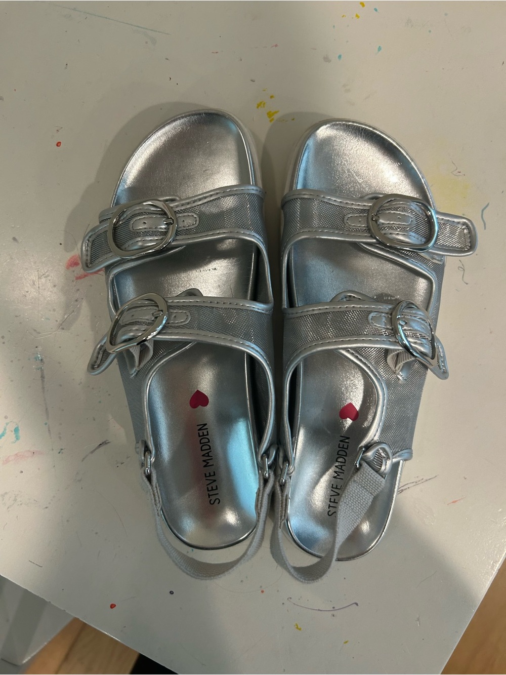 Steve Madden Kids' Silver Metallic Buckle Sandals size 4